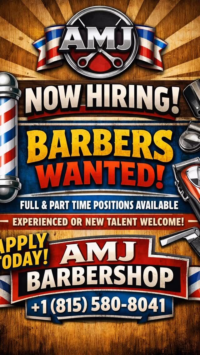Hiring at 2 locations cherryvale mall and loves park. Serious inquiries only. #amjbarbershop #cherryvalemall #815barbers #liscensedbarber #amjbarbers